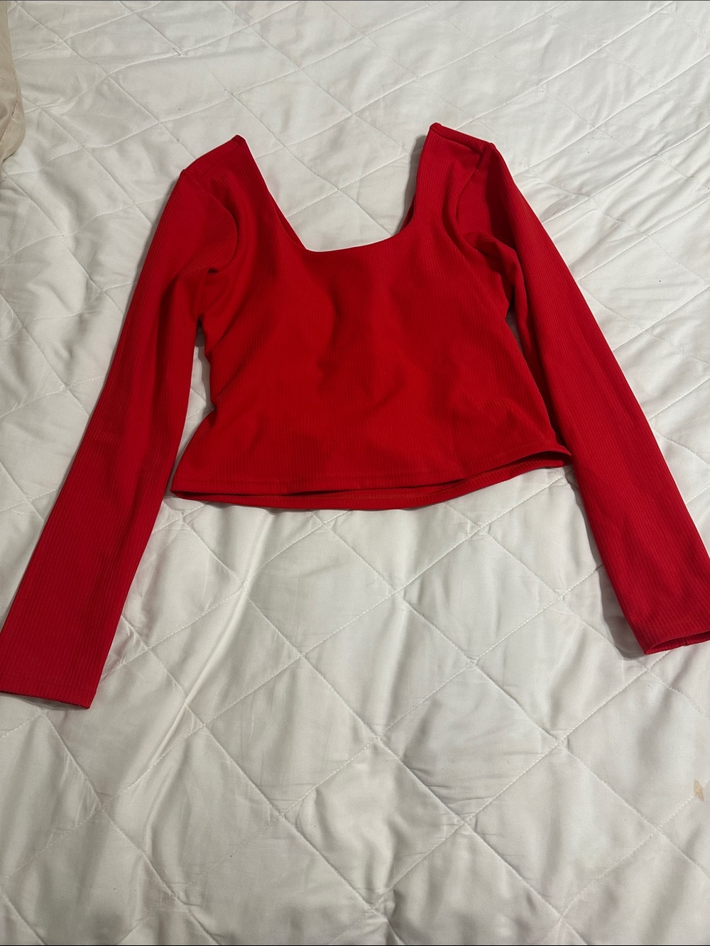 Fabletics Red Ribbed Long-Sleeve Scoop Crop Top